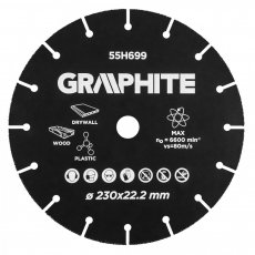 Graphite vágókorong, fához, műanyaghoz, volfrámkarbid, 230 x 22.2 mm