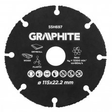 Graphite vágókorong, fához, műanyaghoz, volfrámkarbid, 115 x 22.2 mm